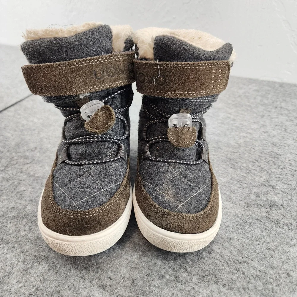 UOVO Kids 28/ US 11 Gray Brown Faux Fur‎ Lined Quilted Winter Snow Boots